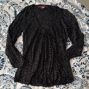 Black Polka Dot V-Neck Blouse with Long Sleeves